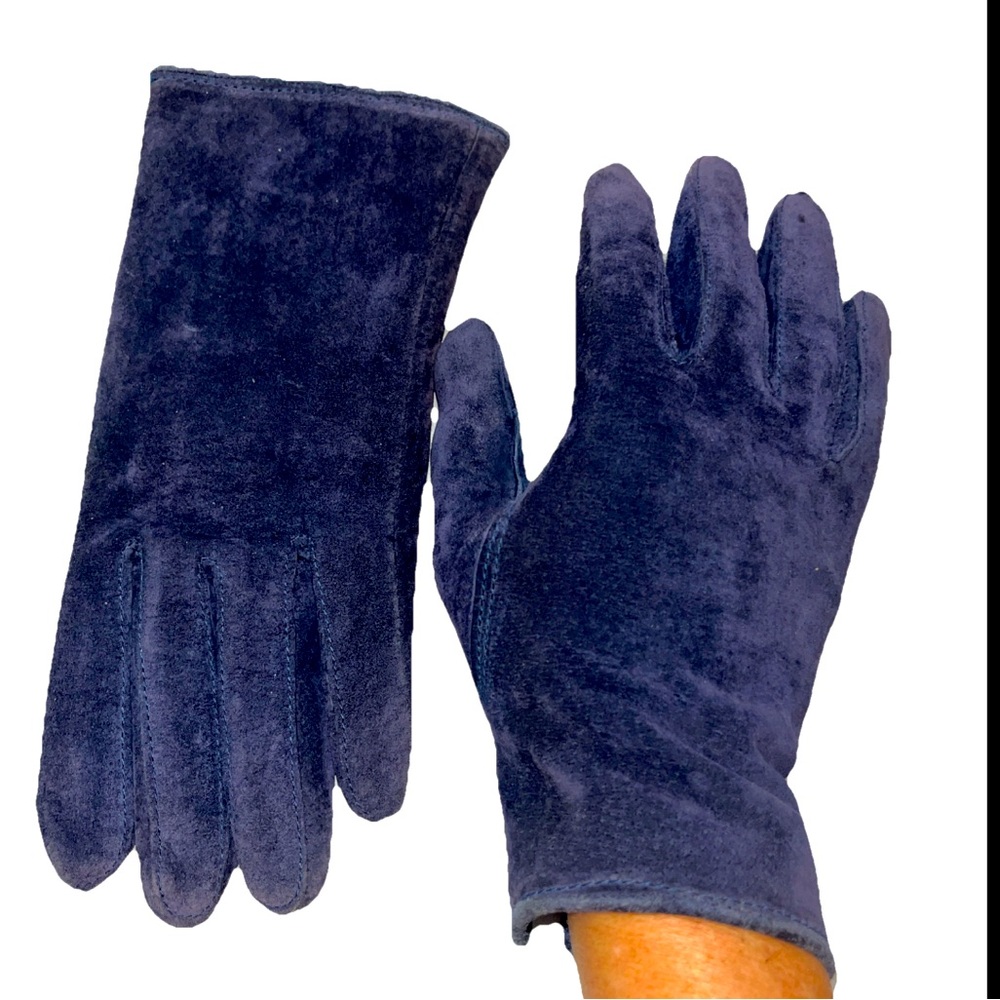 BLUE SUEDE LEATHER gloves short Driving Wrist Length Women’s Medium Med Winter M